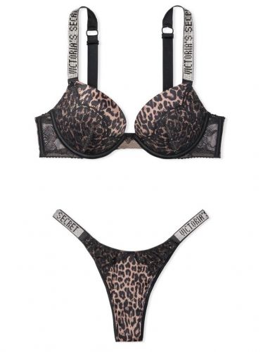 Комплект Shine Strap Push-Up Bra & Thong Panty Leopard від Victoria's Secret