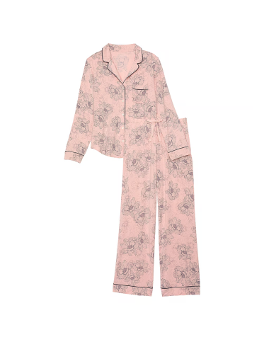 Піжама Modal Long Pajama Set Pink Outline Floral