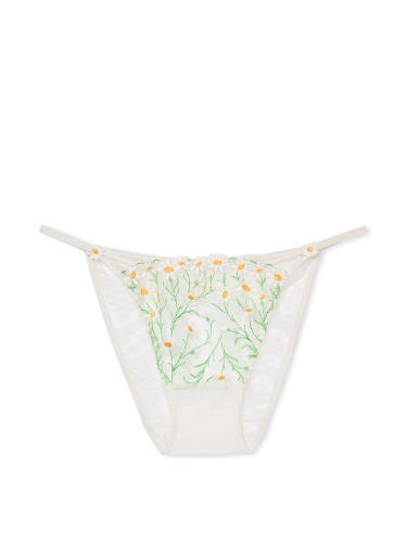 Трусики Dream Angels Lace-Trim String Bikini Panty Daisy Embroidery White/Ivory Victoria's Secret