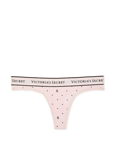 Трусики Victoria's Secret Logo Waist Pointelle Thong Panty VS Pink Logo