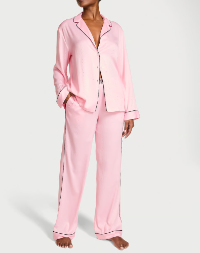 Піжама сатинова Satin Shine Stripe Long Pajama Set Pink