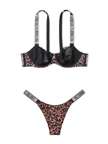 Комплект Wicked Unlined Shine Strap Leopard & Thong Panty від Victoria's Secret