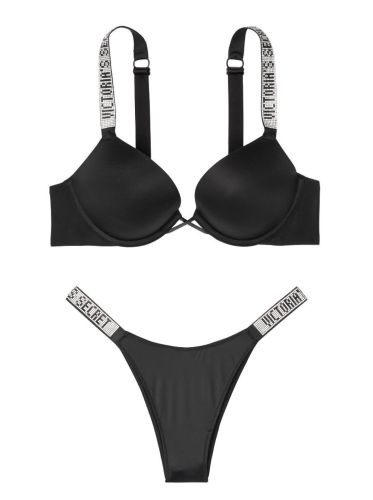 Комплект Shine Strap Double Push-Up Bra & Shine Brazilian Panty Panty Black Victoria's Secret