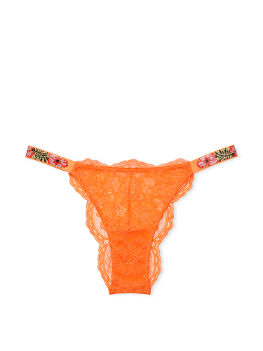 Трусики Victoria's Secret Hibiscus Shine Strap Lace Brazilian Panty Sunny Orange