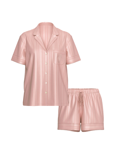 Піжама сатинова Glazed Satin Short Pajama Set Pink Jacquard