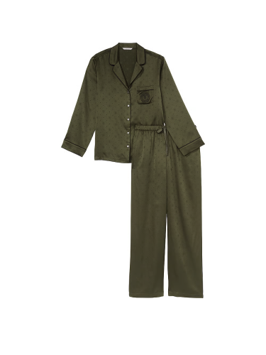 Піжама сатинова Satin Long Pajama Set Casual Olive