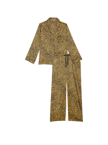 Піжама сатинова Satin Long Pajama Set Leopard