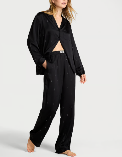 Піжама сатинова Satin Shine Long Pajama Set Black