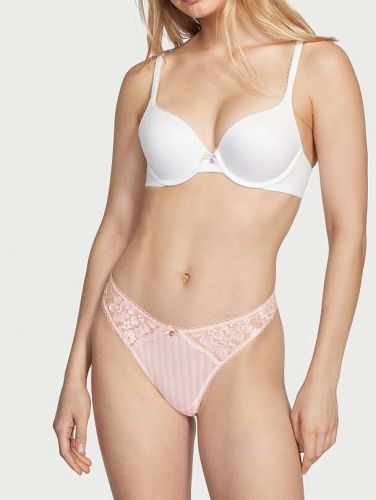 Трусики Smooth & Lace Thong Panty Pink Stripe Victoria's Secret
