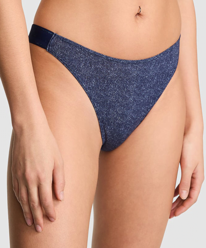 Трусики Logo Cotton High-Leg Thong Panty Dark Blue Denim Wash