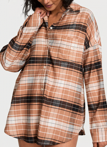 Нічна сорочка Modal-Cotton Button-Front Sleepshirt Toffee/Coconut White Bold Plaid