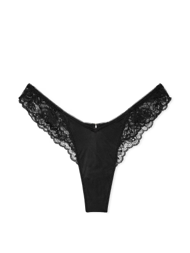 Трусики Rose Lace-Trim High-Leg Thong Panty Black