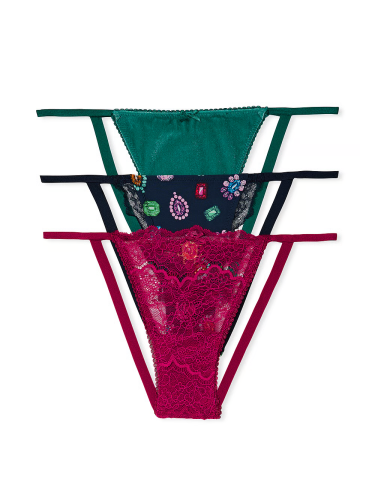 Набір трусиків Victoria's Secret 3-Pack Bejeweled Charm V-String Panties Jewel Tones