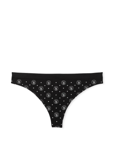 Трусики Victoria's Secret Seamless Thong Panty Black Logo Dots