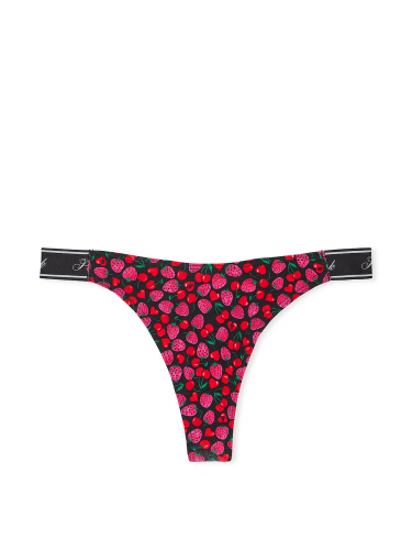 Трусики Logo Cotton High-Leg Thong Panty Pure Black Cherry Strawberry Print