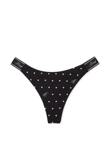 Трусики Logo Cotton High-Leg Thong Panty Pure Black Heart Print