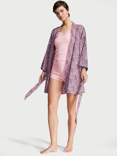 Комплект для сну Lightweight Cotton Three-Piece Robe Babydoll Pink Retro Floral Victoria's Secret