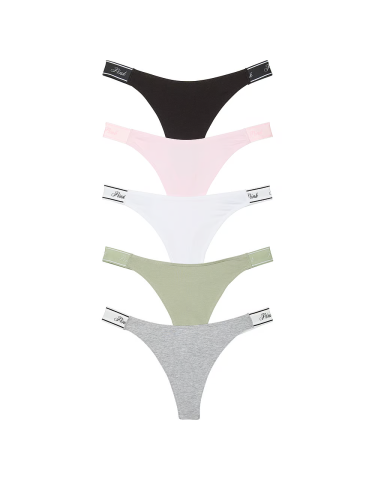 Набір трусиків 5-Pack Logo Cotton High-Leg Thong Panties Just The Basics Pack