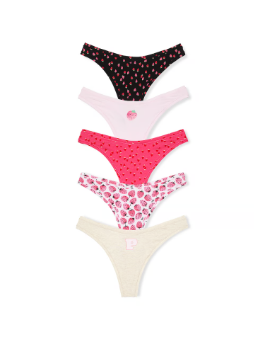 Набір трусиків 5-Pack Logo Cotton High-Leg Thong Panties Strawberry