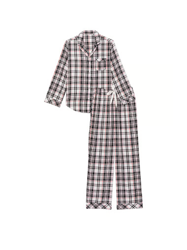 Піжама Flannel Long Pajama Set White/Lipstick Heritage Plaid від Victoria's Secret