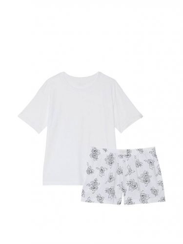 Піжама Cotton Sleep Shirt Short Set White Floral Victoria's Secret