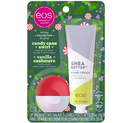 Подарунковий набір Candy Cane Swirl Lip Balm & Vanilla Cashmere Hand Cream від EOS