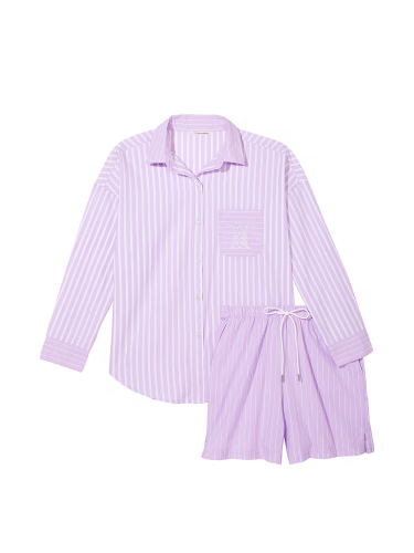 Піжама Cotton Long-Sleeve Shirt & Shorts Set Purple Stripes від Victoria's Secret