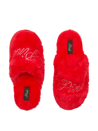 Домашні тапочки Faux-Fur Closed-Toe Slippers Bright Vermillion Bling Logo