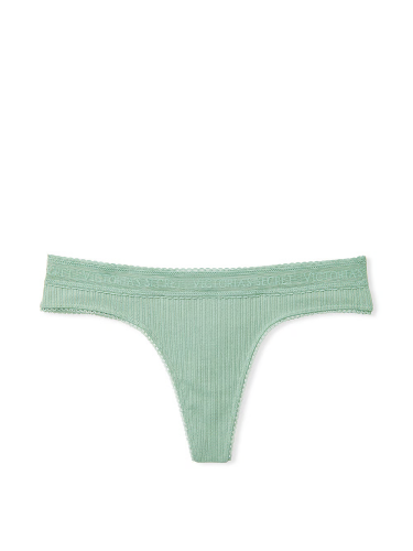 Трусики Logo Cotton Lace-Waist Thong Panty Olive від Victoria's Secret