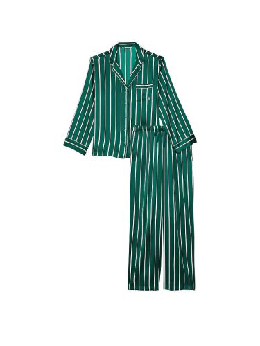 Піжама сатинова Satin Long Pajama Set Green Stripe