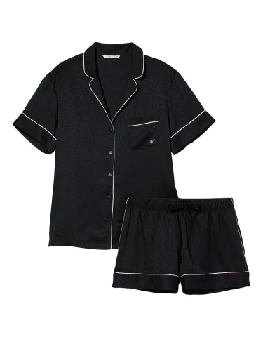 Піжама сатинова Satin Short Pajama Set Black Jacquard