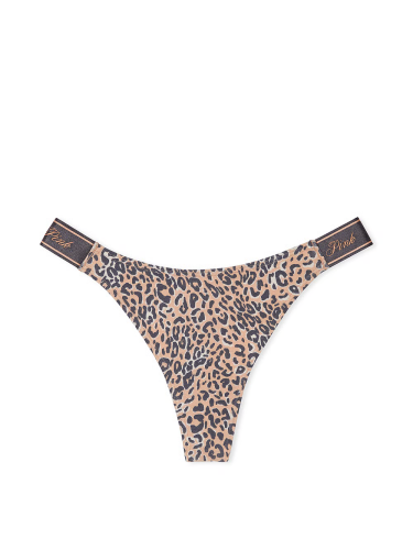 Трусики Victoria's Secret Pink Logo Cotton High-Leg Thong Panty Praline Leopard Print