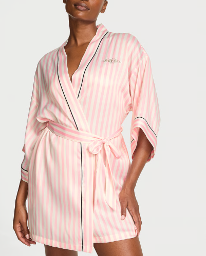 Сатиновий халат Backstage Satin Sparkle Short Robe Iconic Stripe