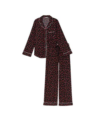 Піжама Cotton Long Pajama Set Black Strawberry