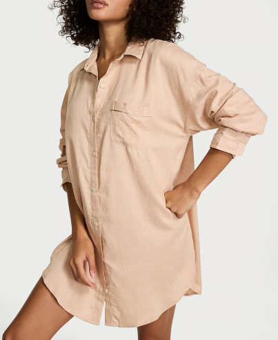 Нічна сорочка Modal-Cotton Button-Front Sleepshirt Heather Blush