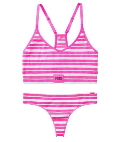 Комплект Seamless Racerback Bra & Thong Panty Pink Stripe Victoria's Secret Pink