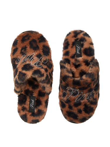 Домашні тапочки Faux-Fur Closed-Toe Slippers Leopard Bling Logo