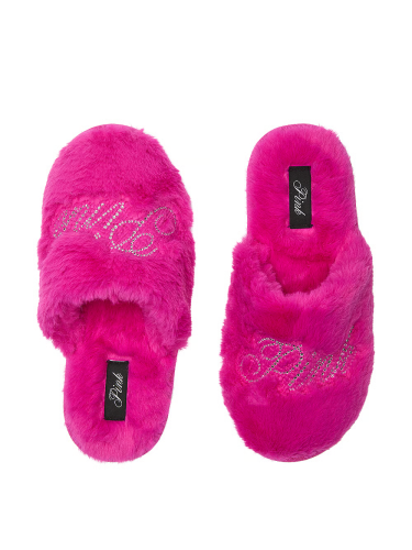 Домашні тапочки Faux-Fur Closed-Toe Slippers Pink Fire Bling Logo