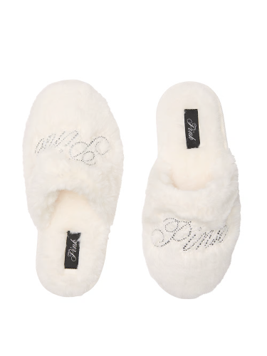 Домашні тапочки Faux-Fur Closed-Toe Slippers White Bling Logo