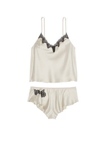 Піжама сатинова Satin Rose Lace-Trim Cami Flutter Shorts Set Classic Sandstone