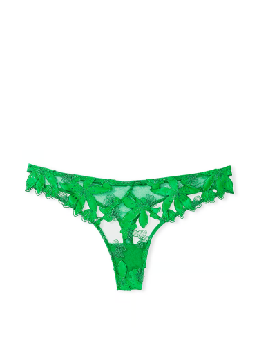 Трусики Very Sexy Satin Ziggy Glam Floral Embroidery Thong Panty Green Victoria's Secret