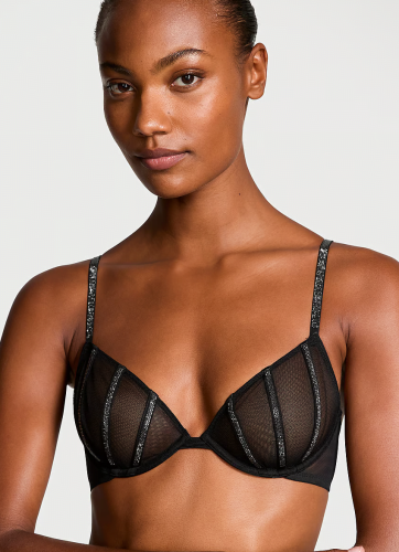 Комплект білизни Sheer Shine Low-Cut Demi Bra & Thong Panty Black