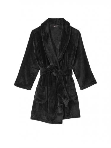 Плюшевий халат Short Cozy Robe Black Embossed Logo від Victoria's Secret