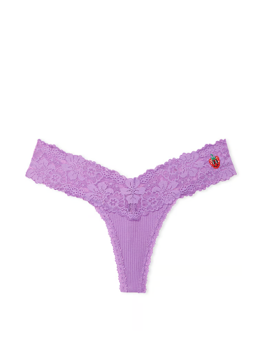 Трусики Wink Lace-Trim Thong Panty Glazed Violet with Cherry Embroidery