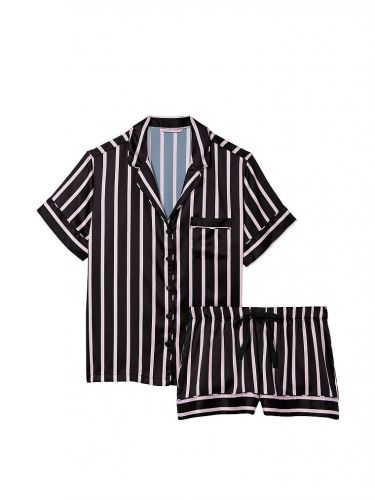 Піжама сатинова Satin Short Pajama Set Black Stripe Victoria's Secret