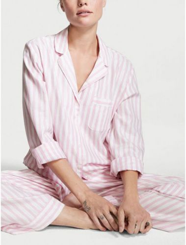 Фланелевая длинная пижама набор розовой полосы от Victoria's Secret