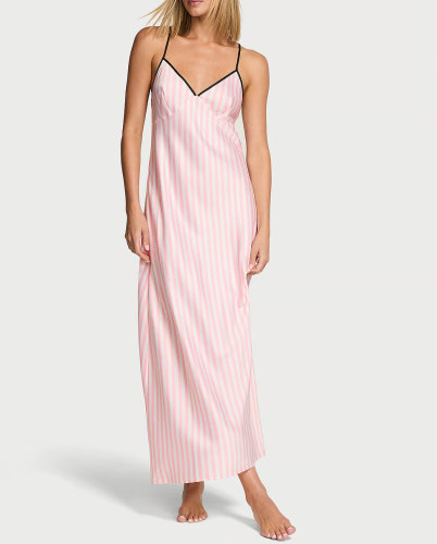 Нічна сорочка Satin Cross-Back Maxi Slip Dress Pink Stripe
