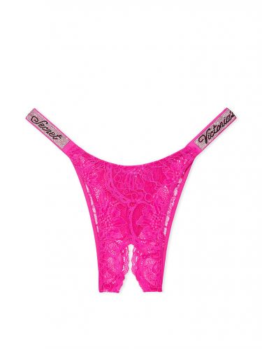 Трусики Bombshell Shine Strap Brazilian Crotchless Panty Pink