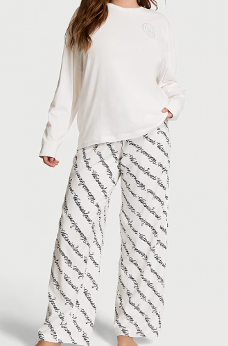 Піжама Flannel Long-Sleeve Tee-Jama Pajama Set White Ribbon Script