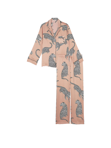 Піжама сатинова Satin Long Pajama Set Evening Blush Leopards Victoria's Secret
